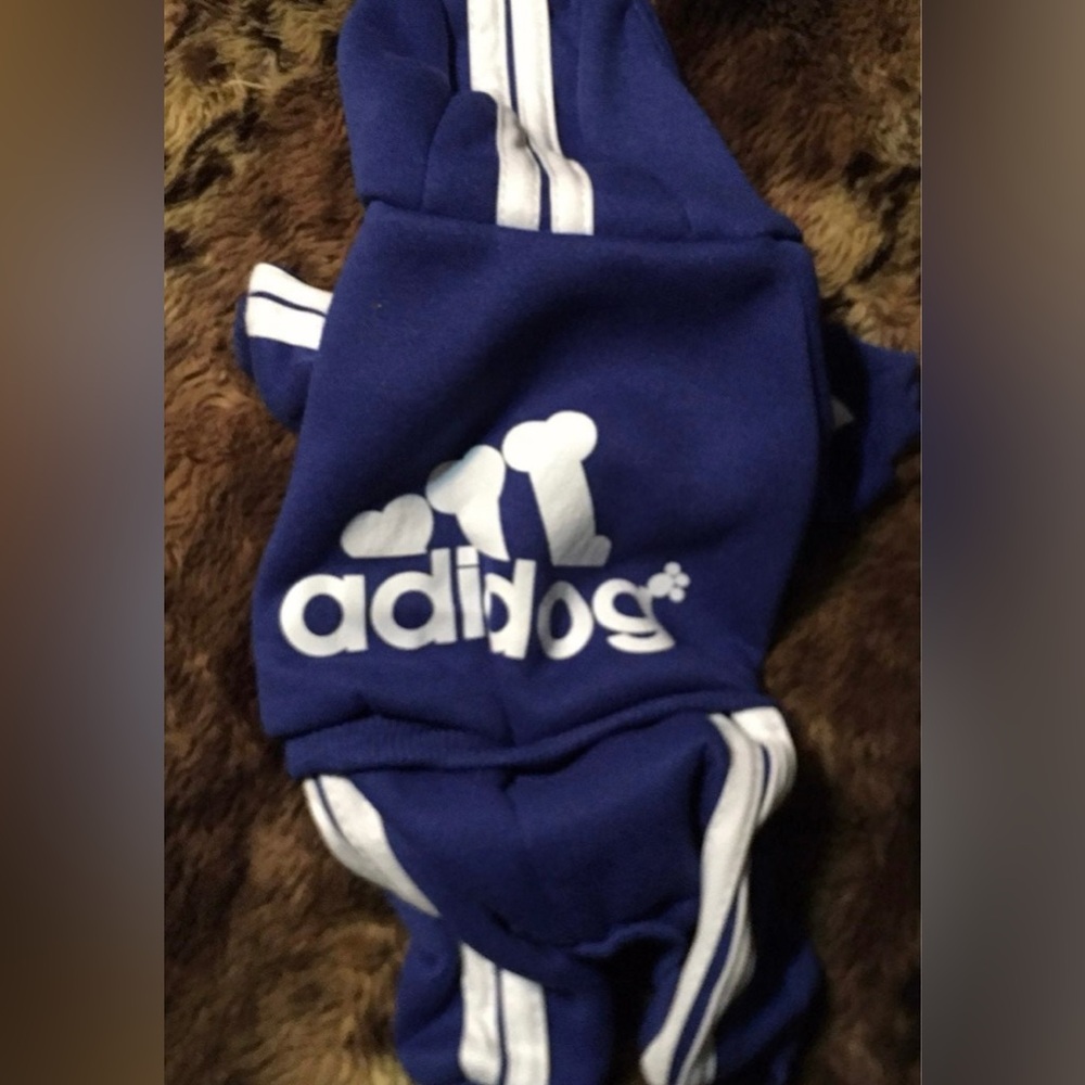Adidog Doggy Blue Sweatsuit Dog Jacket Puppy Coat Pups Dogs Clothes Canine Care